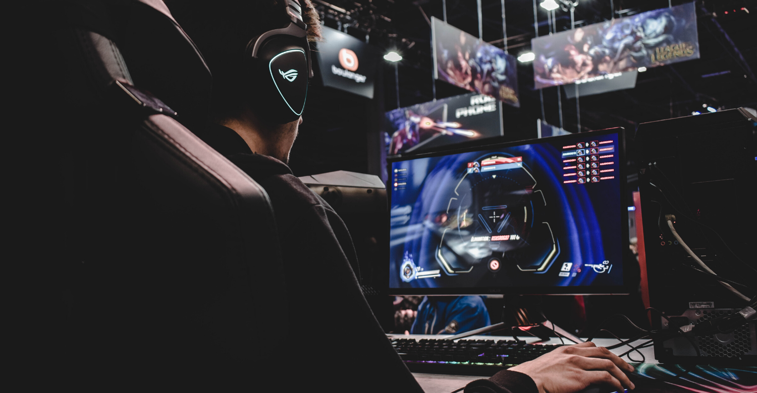 man playing game at exhibition