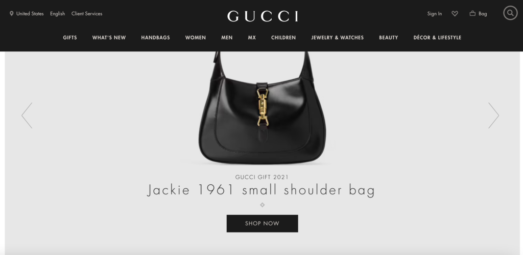 Gucci homepage screenshot